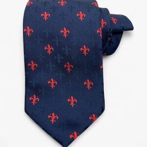 Firenze Italian Silk Tie Vintage Fleur-De-Lis Office Wedding Formal Blue Red